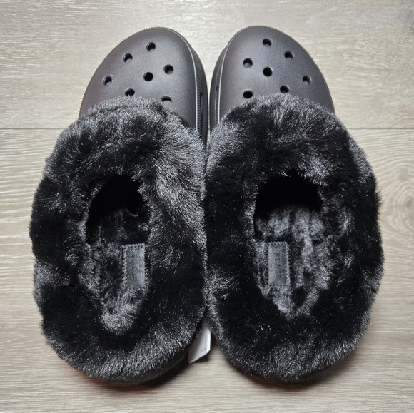 Crocs Furever Crush Black Lined Platform Clogs 208446 Womens 10 / Mens 8 NEW - Picture 4 of 7